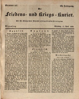 Der Friedens- u. Kriegs-Kurier (Nürnberger Friedens- und Kriegs-Kurier) Dienstag 17. April 1838