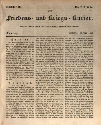 Der Friedens- u. Kriegs-Kurier (Nürnberger Friedens- und Kriegs-Kurier) Montag 30. Juli 1838