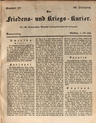 Der Friedens- u. Kriegs-Kurier (Nürnberger Friedens- und Kriegs-Kurier) Donnerstag 4. Oktober 1838