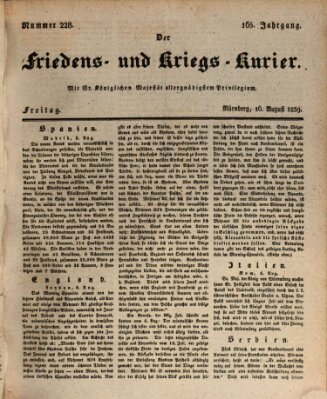 Der Friedens- u. Kriegs-Kurier (Nürnberger Friedens- und Kriegs-Kurier) Freitag 16. August 1839