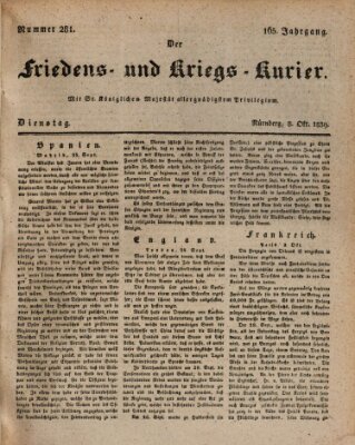 Der Friedens- u. Kriegs-Kurier (Nürnberger Friedens- und Kriegs-Kurier) Dienstag 8. Oktober 1839