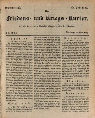 Der Friedens- u. Kriegs-Kurier (Nürnberger Friedens- und Kriegs-Kurier) Freitag 22. November 1839