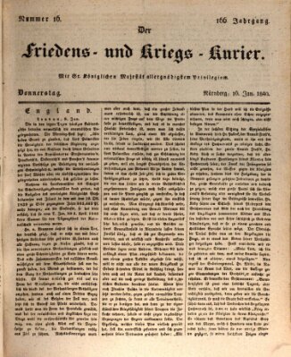 Der Friedens- u. Kriegs-Kurier (Nürnberger Friedens- und Kriegs-Kurier) Donnerstag 16. Januar 1840