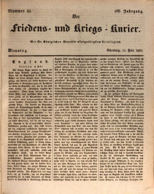 Der Friedens- u. Kriegs-Kurier (Nürnberger Friedens- und Kriegs-Kurier) Dienstag 11. Februar 1840