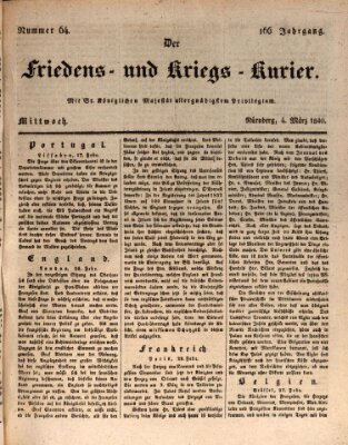 Der Friedens- u. Kriegs-Kurier (Nürnberger Friedens- und Kriegs-Kurier) Mittwoch 4. März 1840