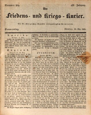 Der Friedens- u. Kriegs-Kurier (Nürnberger Friedens- und Kriegs-Kurier) Donnerstag 24. Dezember 1840