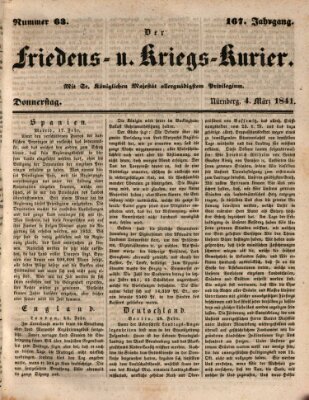 Der Friedens- u. Kriegs-Kurier (Nürnberger Friedens- und Kriegs-Kurier) Donnerstag 4. März 1841
