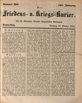 Der Friedens- u. Kriegs-Kurier (Nürnberger Friedens- und Kriegs-Kurier) Donnerstag 21. Oktober 1841