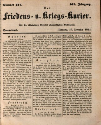 Der Friedens- u. Kriegs-Kurier (Nürnberger Friedens- und Kriegs-Kurier) Samstag 13. November 1841