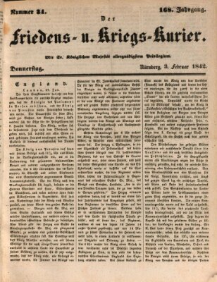 Der Friedens- u. Kriegs-Kurier (Nürnberger Friedens- und Kriegs-Kurier) Donnerstag 3. Februar 1842