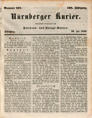 Nürnberger Kurier (Nürnberger Friedens- und Kriegs-Kurier) Dienstag 26. Juli 1842