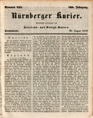 Nürnberger Kurier (Nürnberger Friedens- und Kriegs-Kurier) Samstag 20. August 1842