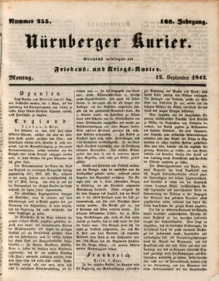 Nürnberger Kurier (Nürnberger Friedens- und Kriegs-Kurier) Montag 12. September 1842