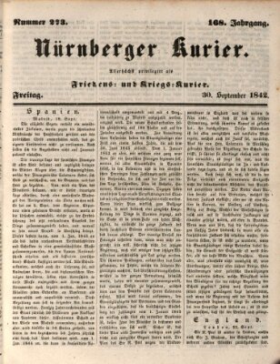 Nürnberger Kurier (Nürnberger Friedens- und Kriegs-Kurier) Freitag 30. September 1842