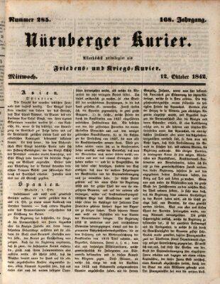 Nürnberger Kurier (Nürnberger Friedens- und Kriegs-Kurier) Mittwoch 12. Oktober 1842
