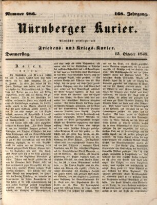 Nürnberger Kurier (Nürnberger Friedens- und Kriegs-Kurier) Donnerstag 13. Oktober 1842
