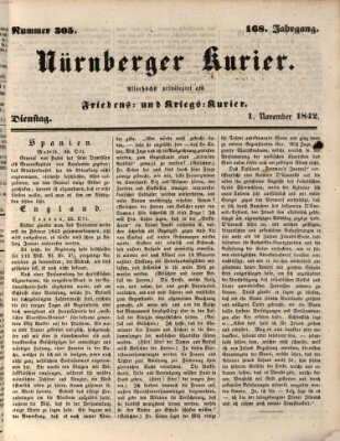 Nürnberger Kurier (Nürnberger Friedens- und Kriegs-Kurier) Dienstag 1. November 1842