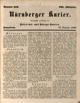 Nürnberger Kurier (Nürnberger Friedens- und Kriegs-Kurier) Samstag 12. November 1842