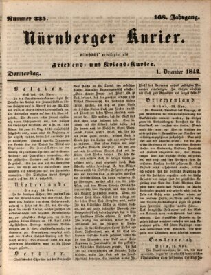 Nürnberger Kurier (Nürnberger Friedens- und Kriegs-Kurier) Donnerstag 1. Dezember 1842