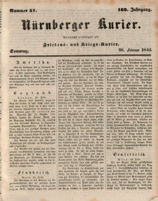 Nürnberger Kurier (Nürnberger Friedens- und Kriegs-Kurier) Sonntag 26. Februar 1843