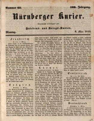 Nürnberger Kurier (Nürnberger Friedens- und Kriegs-Kurier) Montag 6. März 1843