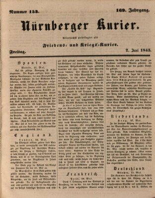 Nürnberger Kurier (Nürnberger Friedens- und Kriegs-Kurier) Freitag 2. Juni 1843