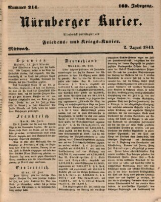Nürnberger Kurier (Nürnberger Friedens- und Kriegs-Kurier) Mittwoch 2. August 1843