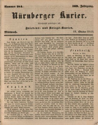 Nürnberger Kurier (Nürnberger Friedens- und Kriegs-Kurier) Mittwoch 11. Oktober 1843
