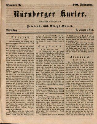 Nürnberger Kurier (Nürnberger Friedens- und Kriegs-Kurier) Dienstag 2. Januar 1844