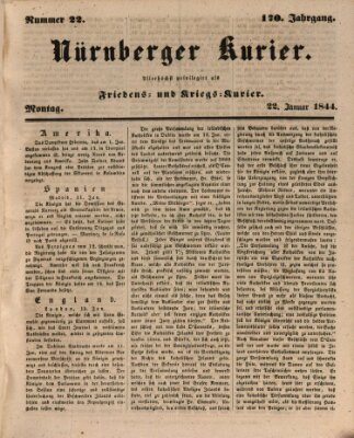 Nürnberger Kurier (Nürnberger Friedens- und Kriegs-Kurier) Montag 22. Januar 1844