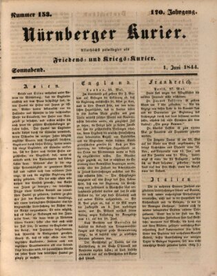 Nürnberger Kurier (Nürnberger Friedens- und Kriegs-Kurier) Samstag 1. Juni 1844
