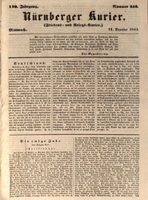 Nürnberger Kurier (Nürnberger Friedens- und Kriegs-Kurier) Mittwoch 11. Dezember 1844