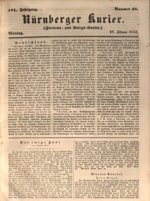 Nürnberger Kurier (Nürnberger Friedens- und Kriegs-Kurier) Montag 17. Februar 1845