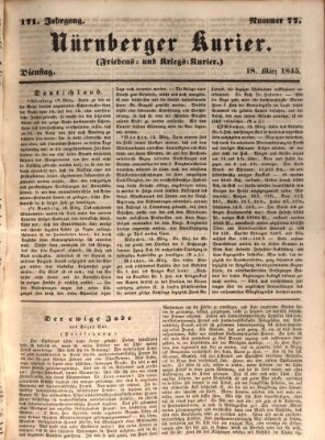 Nürnberger Kurier (Nürnberger Friedens- und Kriegs-Kurier) Dienstag 18. März 1845