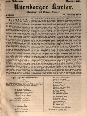 Nürnberger Kurier (Nürnberger Friedens- und Kriegs-Kurier) Freitag 19. September 1845