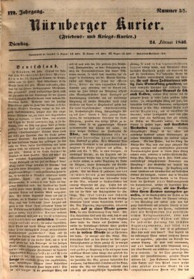Nürnberger Kurier (Nürnberger Friedens- und Kriegs-Kurier) Dienstag 24. Februar 1846