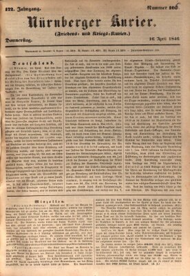 Nürnberger Kurier (Nürnberger Friedens- und Kriegs-Kurier) Donnerstag 16. April 1846