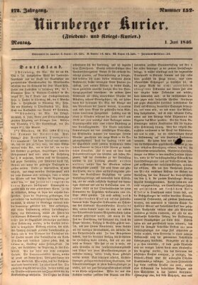 Nürnberger Kurier (Nürnberger Friedens- und Kriegs-Kurier) Montag 1. Juni 1846
