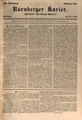 Nürnberger Kurier (Nürnberger Friedens- und Kriegs-Kurier) Freitag 10. Juli 1846