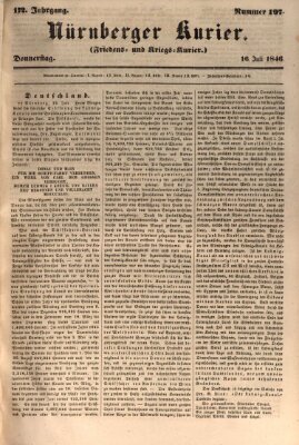 Nürnberger Kurier (Nürnberger Friedens- und Kriegs-Kurier) Donnerstag 16. Juli 1846