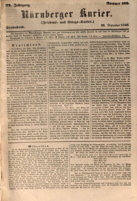 Nürnberger Kurier (Nürnberger Friedens- und Kriegs-Kurier) Samstag 26. September 1846