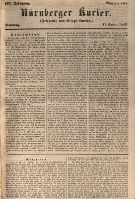Nürnberger Kurier (Nürnberger Friedens- und Kriegs-Kurier) Sonntag 11. Oktober 1846