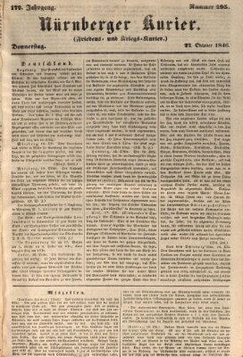 Nürnberger Kurier (Nürnberger Friedens- und Kriegs-Kurier) Donnerstag 22. Oktober 1846