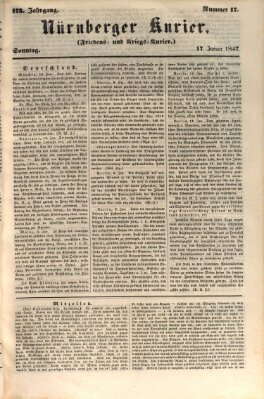 Nürnberger Kurier (Nürnberger Friedens- und Kriegs-Kurier) Sonntag 17. Januar 1847
