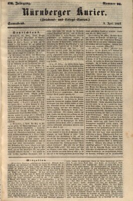 Nürnberger Kurier (Nürnberger Friedens- und Kriegs-Kurier) Samstag 3. April 1847