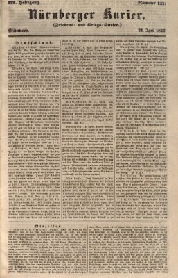 Nürnberger Kurier (Nürnberger Friedens- und Kriegs-Kurier) Mittwoch 21. April 1847