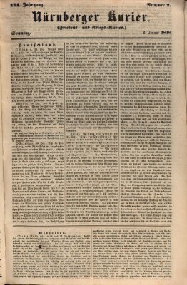 Nürnberger Kurier (Nürnberger Friedens- und Kriegs-Kurier) Sonntag 2. Januar 1848