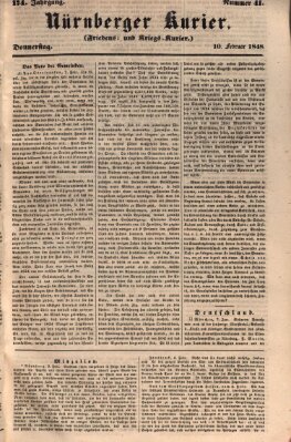 Nürnberger Kurier (Nürnberger Friedens- und Kriegs-Kurier) Donnerstag 10. Februar 1848