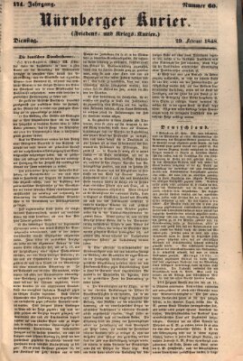 Nürnberger Kurier (Nürnberger Friedens- und Kriegs-Kurier) Dienstag 29. Februar 1848