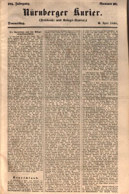 Nürnberger Kurier (Nürnberger Friedens- und Kriegs-Kurier) Donnerstag 6. April 1848